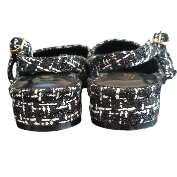 Aprcoco Black and White Tweed Sling Back Flats Suze 9.5 - Picture 7 of 10